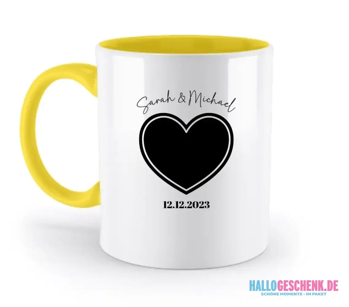 Dein Bild im "Couple-Herz"-Design - zweifarbige Tasse