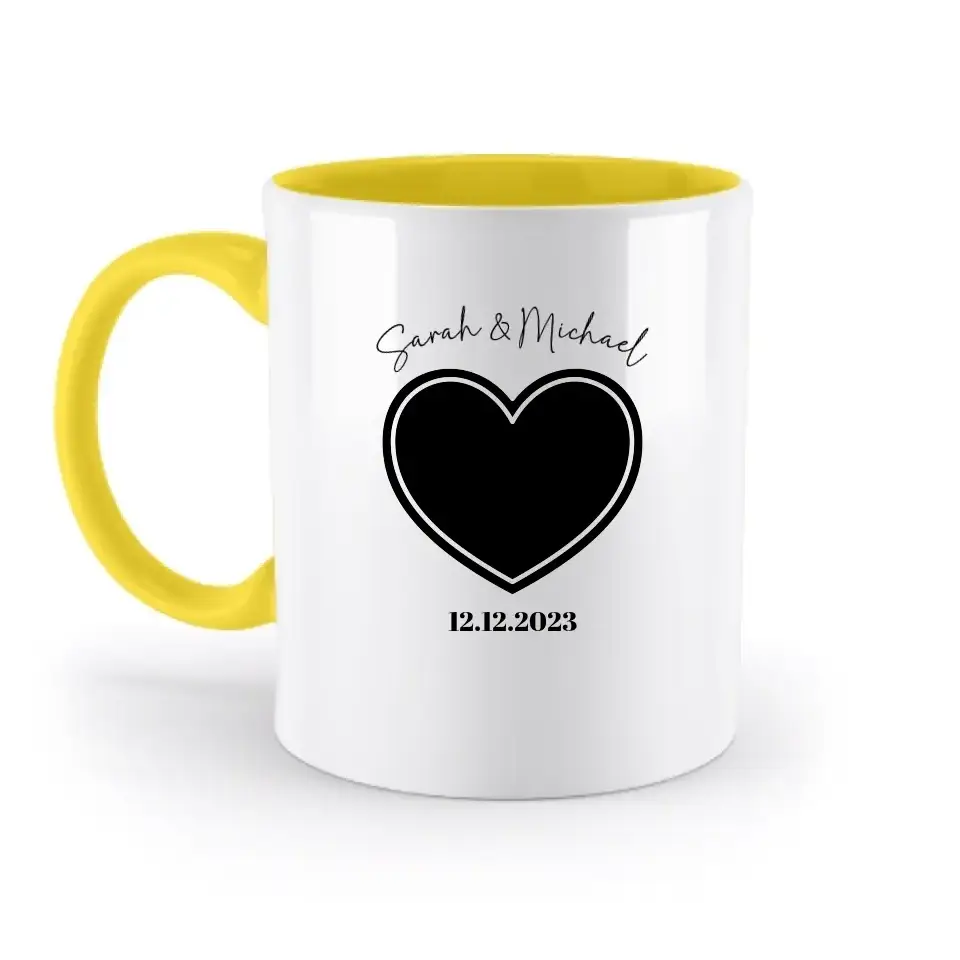 Dein Bild im "Couple-Herz"-Design - zweifarbige Tasse