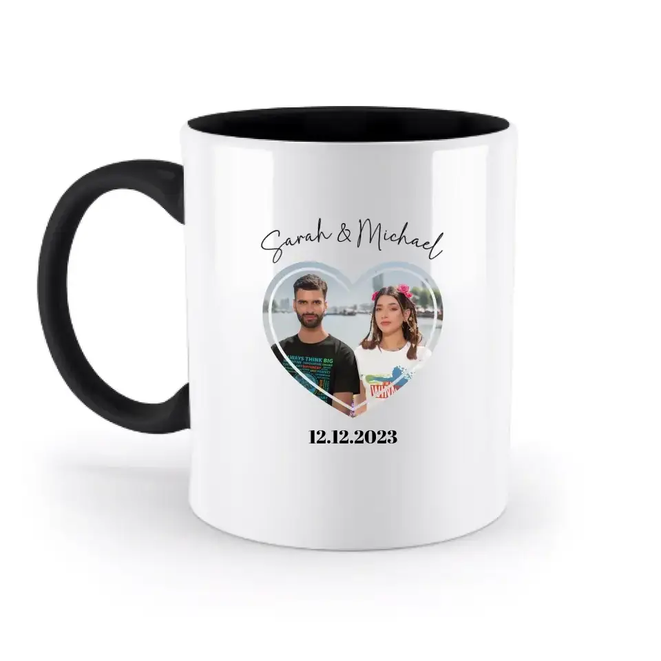 Dein Bild im "Couple-Herz"-Design - zweifarbige Tasse