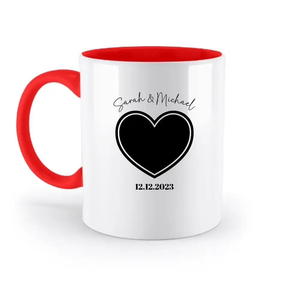 Dein Bild im "Couple-Herz"-Design - zweifarbige Tasse