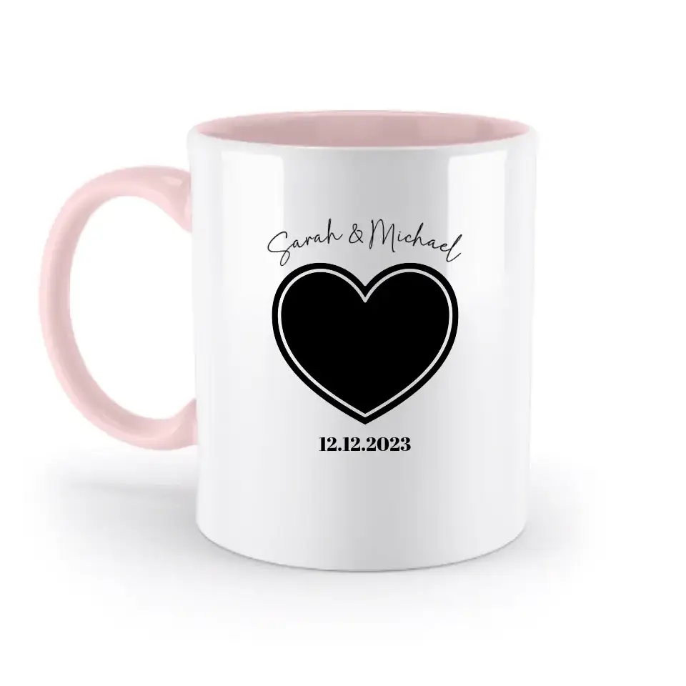 Dein Bild im "Couple-Herz"-Design - zweifarbige Tasse