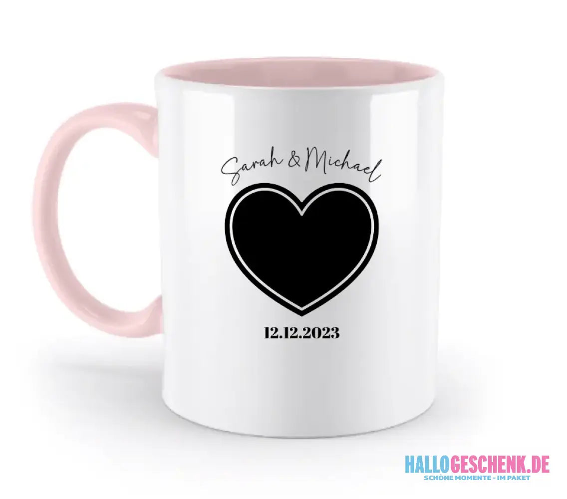 Dein Bild im "Couple-Herz"-Design - zweifarbige Tasse