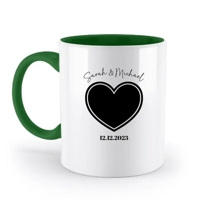 Dein Bild im "Couple-Herz"-Design - zweifarbige Tasse