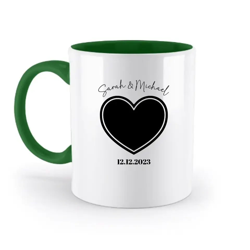 Dein Bild im "Couple-Herz"-Design - zweifarbige Tasse