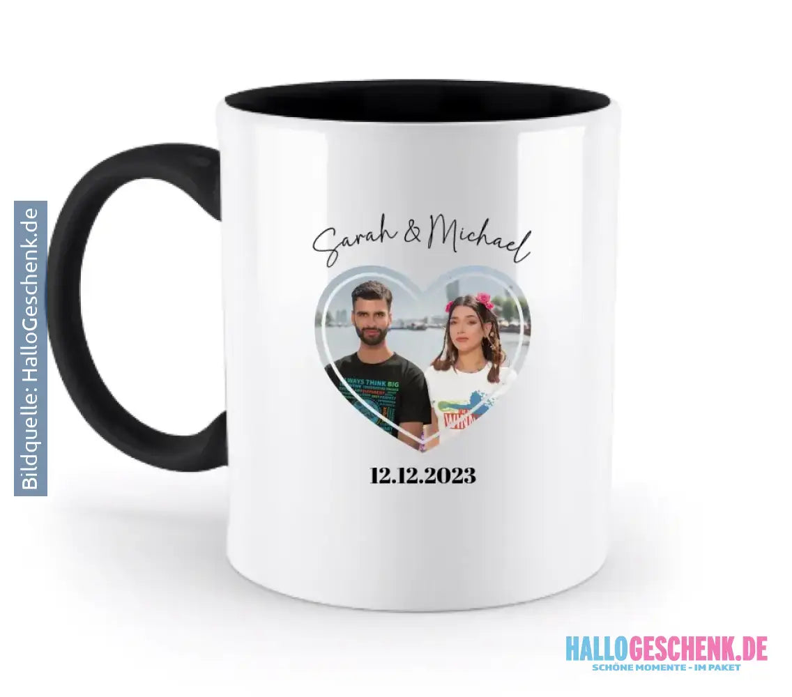 Dein Bild im "Couple-Herz"-Design - zweifarbige Tasse