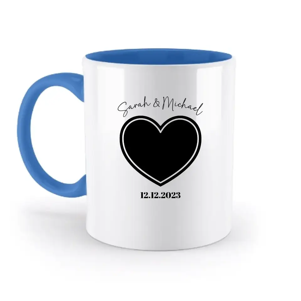 Dein Bild im "Couple-Herz"-Design - zweifarbige Tasse