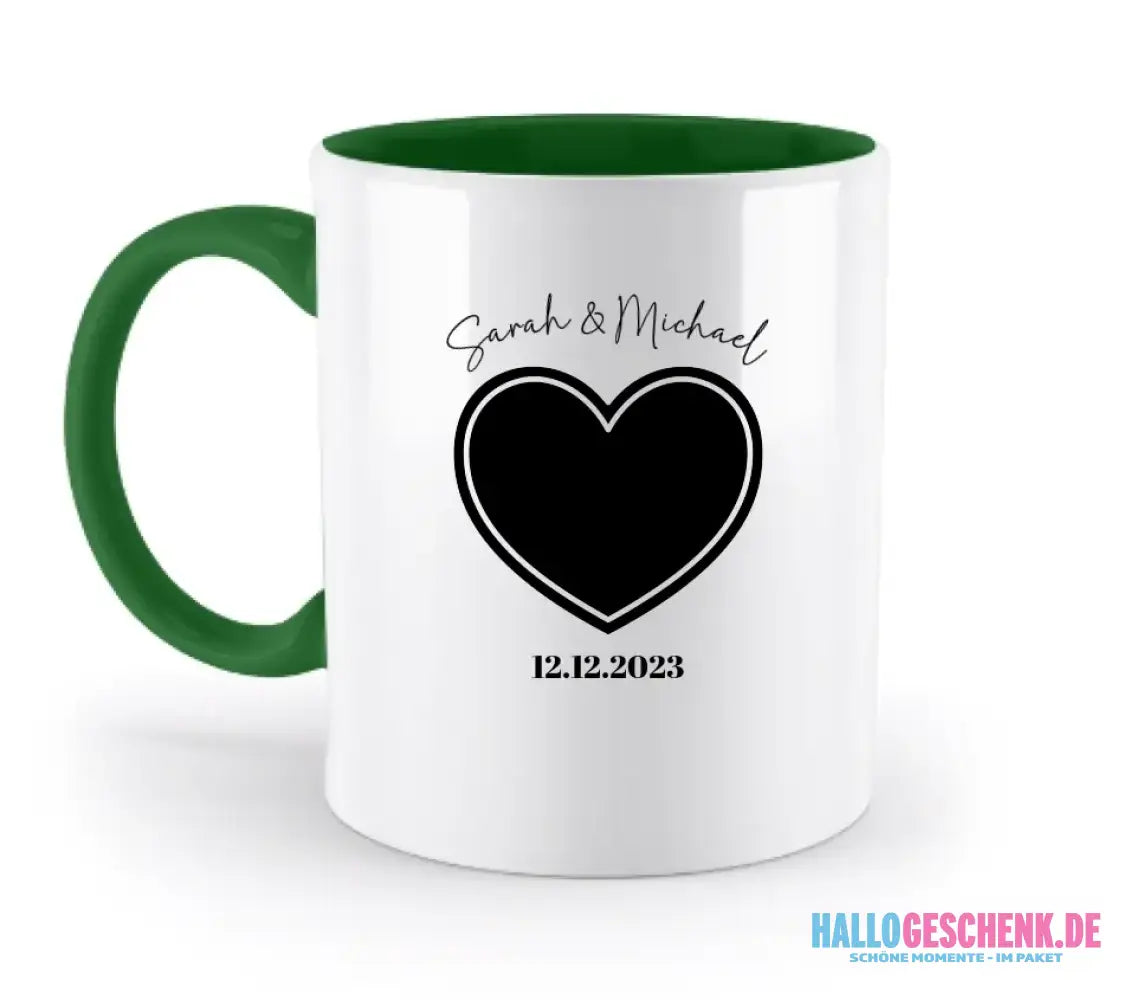 Dein Bild im "Couple-Herz"-Design - zweifarbige Tasse