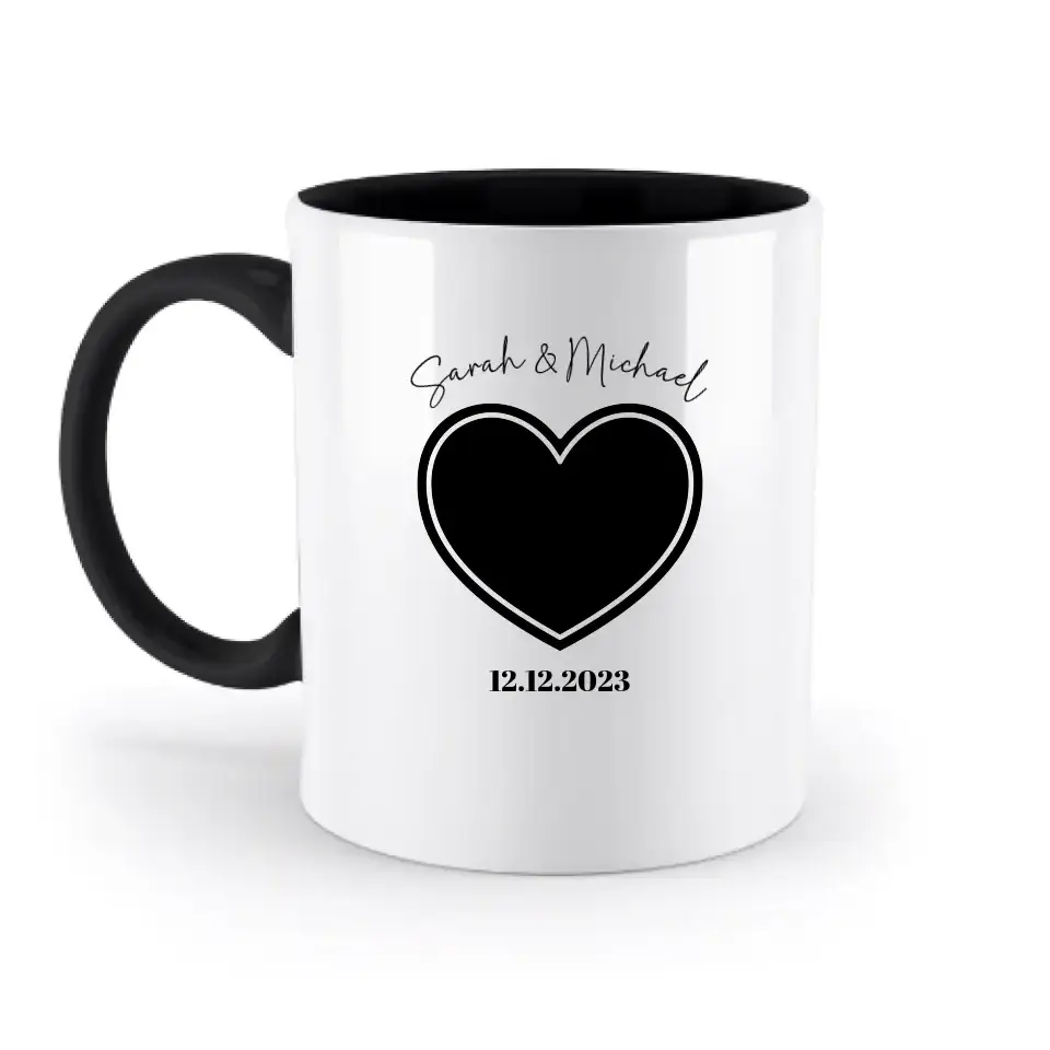 Dein Bild im "Couple-Herz"-Design - zweifarbige Tasse