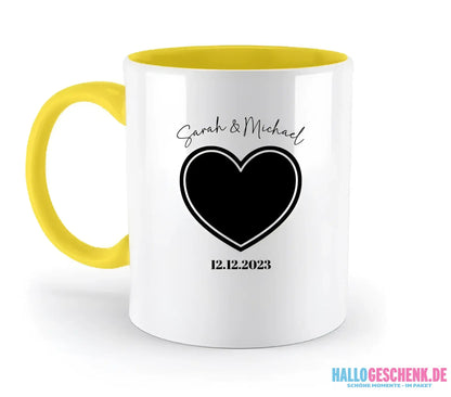 Dein Bild im "Couple-Herz"-Design - zweifarbige Tasse