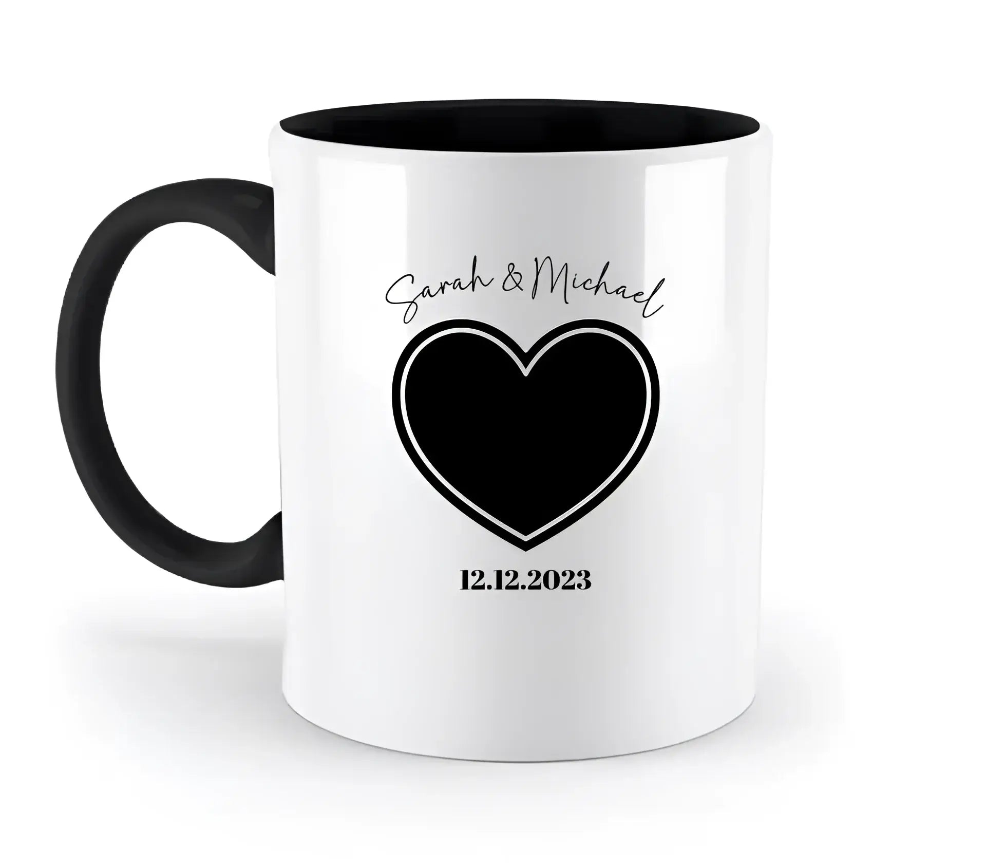 Dein Bild im "Couple-Herz"-Design - zweifarbige Tasse