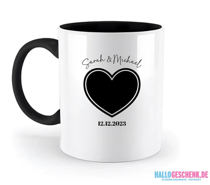 Dein Bild im "Couple-Herz"-Design - zweifarbige Tasse