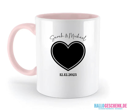 Dein Bild im "Couple-Herz"-Design - zweifarbige Tasse