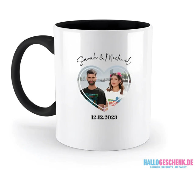 Dein Bild im "Couple-Herz"-Design - zweifarbige Tasse