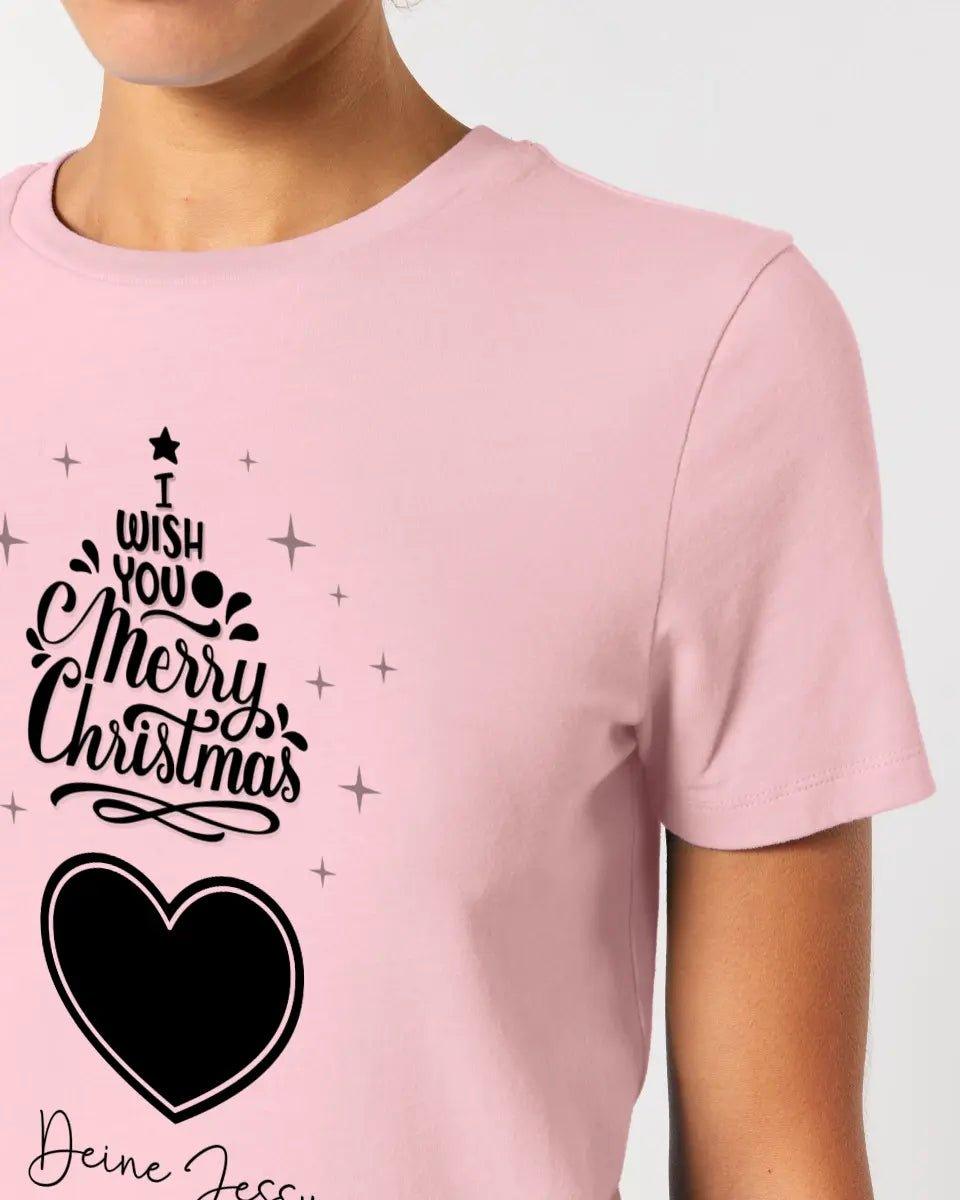 Dein Bild im "Merry Christmas Tree" für Weihnachten - Ladies Premium T - Shirt XS - 2XL aus Bio - Baumwolle für Damen - HalloGeschenk.de #geschenkideen# #personalisiert# #geschenk#
