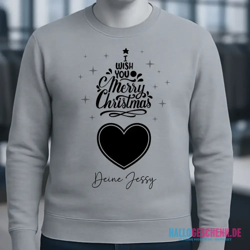 Dein Bild im Merry Christmas Tree + Name für Weihnachten • Unisex Sweatshirt Bio-Baumwolle in 4 Farben XS-3XL • personalisiert
