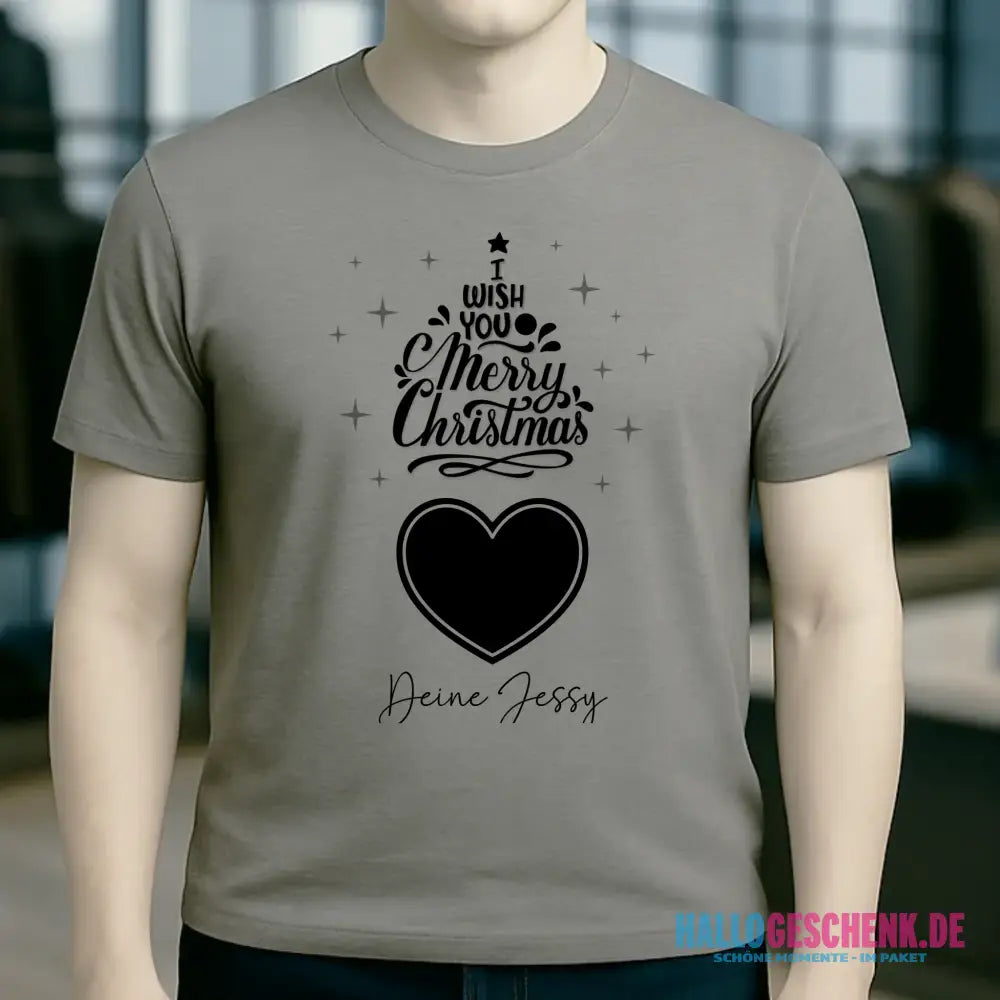 Dein Bild im Merry Christmas Tree + Name für Weihnachten • Unisex Premium T-Shirt XS-5XL aus Bio-Baumwolle für Damen & Herren • Exklusivdesign • personalisiert