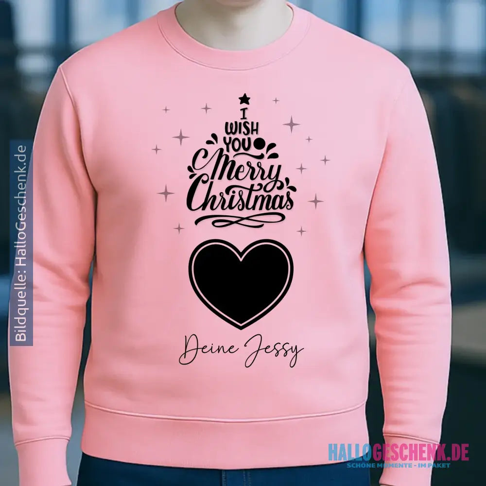 Dein Bild im Merry Christmas Tree + Name für Weihnachten • Unisex Sweatshirt Bio-Baumwolle in 4 Farben XS-3XL • personalisiert