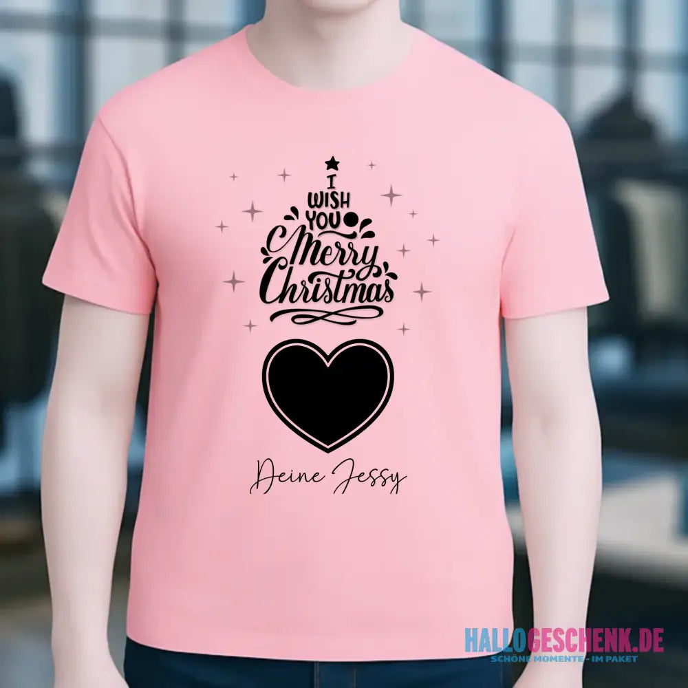 Dein Bild im Merry Christmas Tree + Name für Weihnachten • Unisex Premium T-Shirt XS-5XL aus Bio-Baumwolle für Damen & Herren • Exklusivdesign • personalisiert