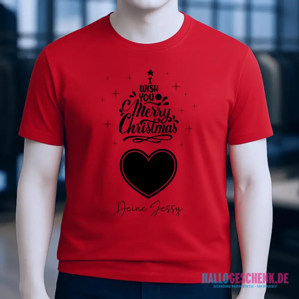 Dein Bild im Merry Christmas Tree + Name für Weihnachten • Unisex Premium T-Shirt XS-5XL aus Bio-Baumwolle für Damen & Herren • Exklusivdesign • personalisiert