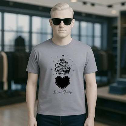 Dein Bild im Merry Christmas Tree + Name für Weihnachten • Unisex Premium T-Shirt XS-5XL aus Bio-Baumwolle für Damen & Herren • Exklusivdesign • personalisiert
