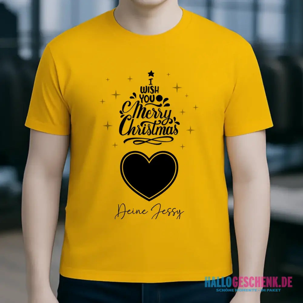 Dein Bild im Merry Christmas Tree + Name für Weihnachten • Unisex Premium T-Shirt XS-5XL aus Bio-Baumwolle für Damen & Herren • Exklusivdesign • personalisiert