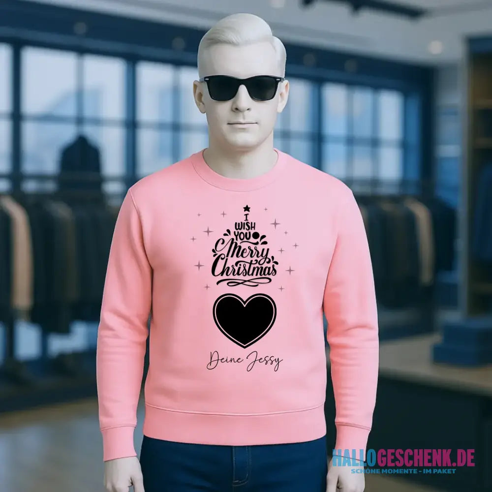 Dein Bild im Merry Christmas Tree + Name für Weihnachten • Unisex Sweatshirt Bio-Baumwolle in 4 Farben XS-3XL • personalisiert