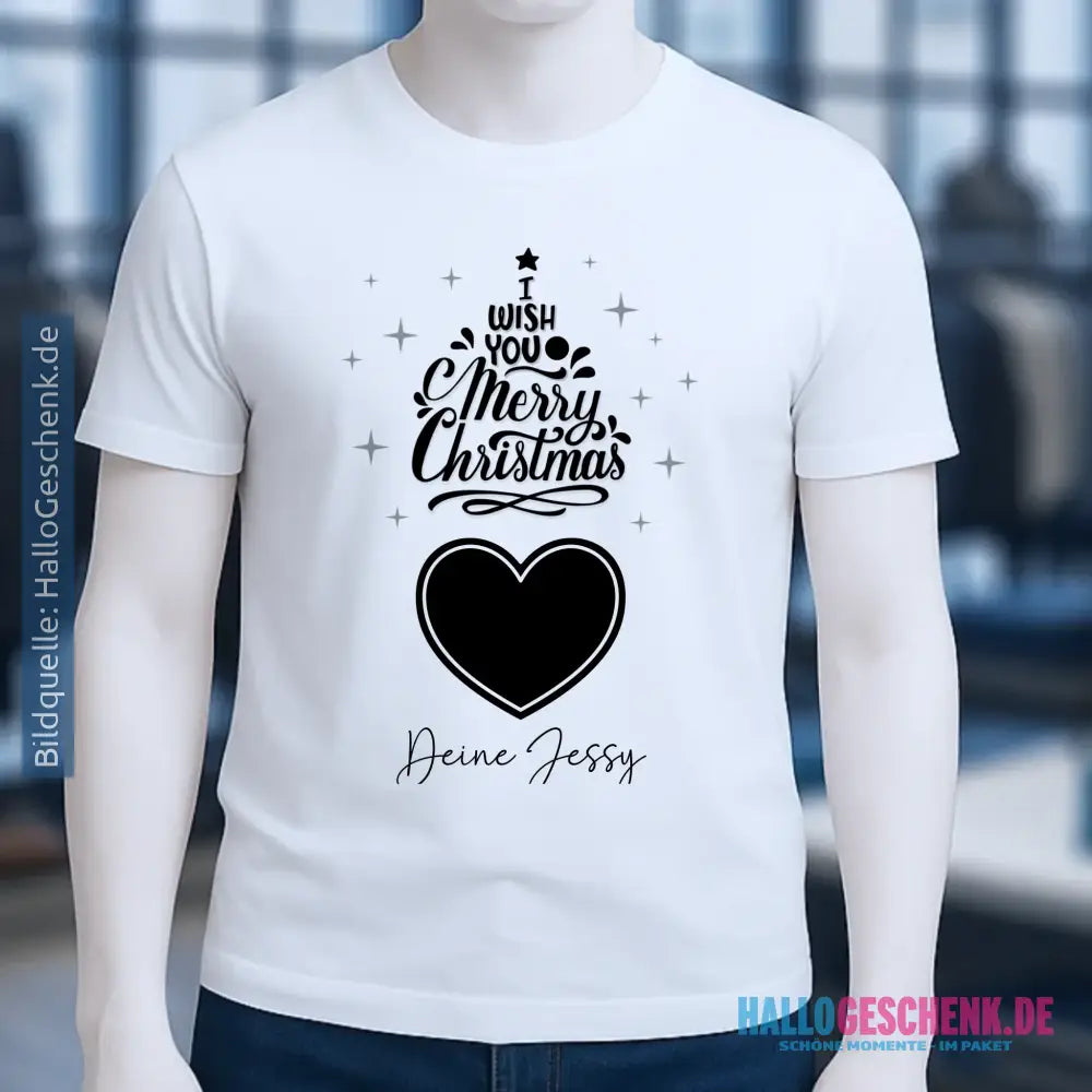 Dein Bild im Merry Christmas Tree + Name für Weihnachten • Unisex Premium T-Shirt XS-5XL aus Bio-Baumwolle für Damen & Herren • Exklusivdesign • personalisiert