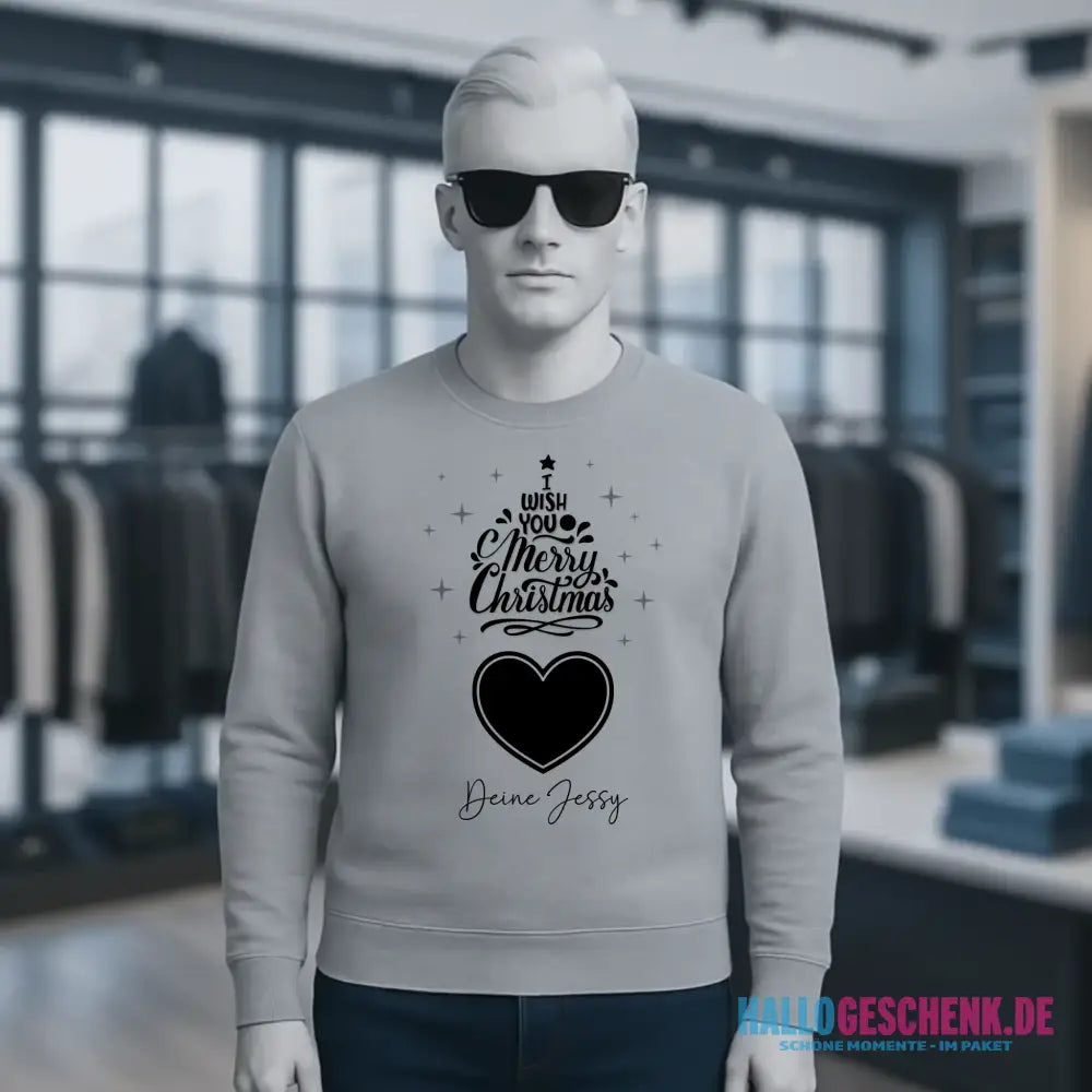 Dein Bild im Merry Christmas Tree + Name für Weihnachten • Unisex Sweatshirt Bio-Baumwolle in 4 Farben XS-3XL • personalisiert