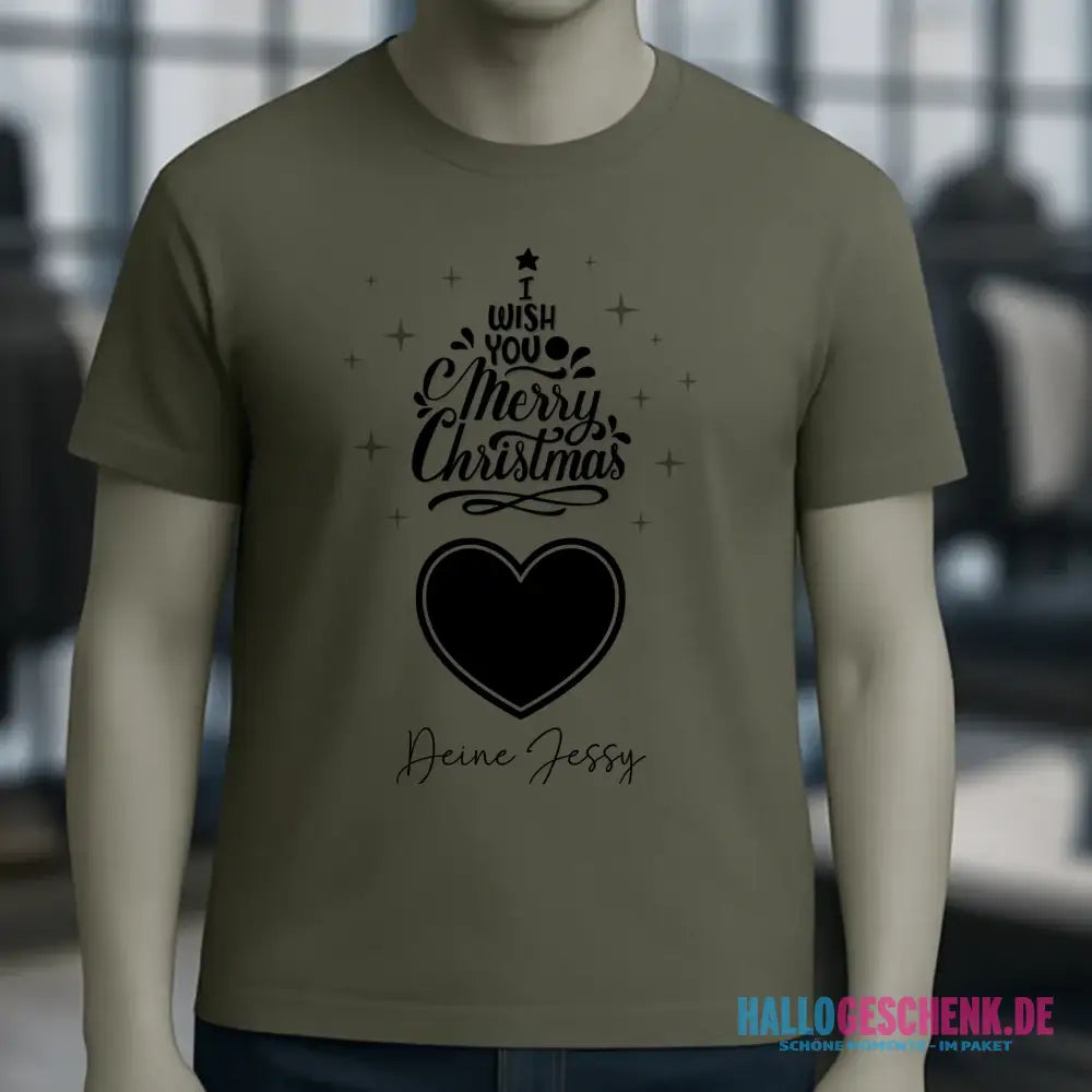 Dein Bild im Merry Christmas Tree + Name für Weihnachten • Unisex Premium T-Shirt XS-5XL aus Bio-Baumwolle für Damen & Herren • Exklusivdesign • personalisiert