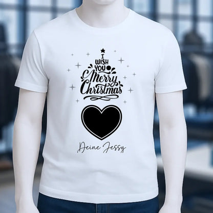 Dein Bild im Merry Christmas Tree + Name für Weihnachten • Unisex Premium T-Shirt XS-5XL aus Bio-Baumwolle für Damen & Herren • Exklusivdesign • personalisiert