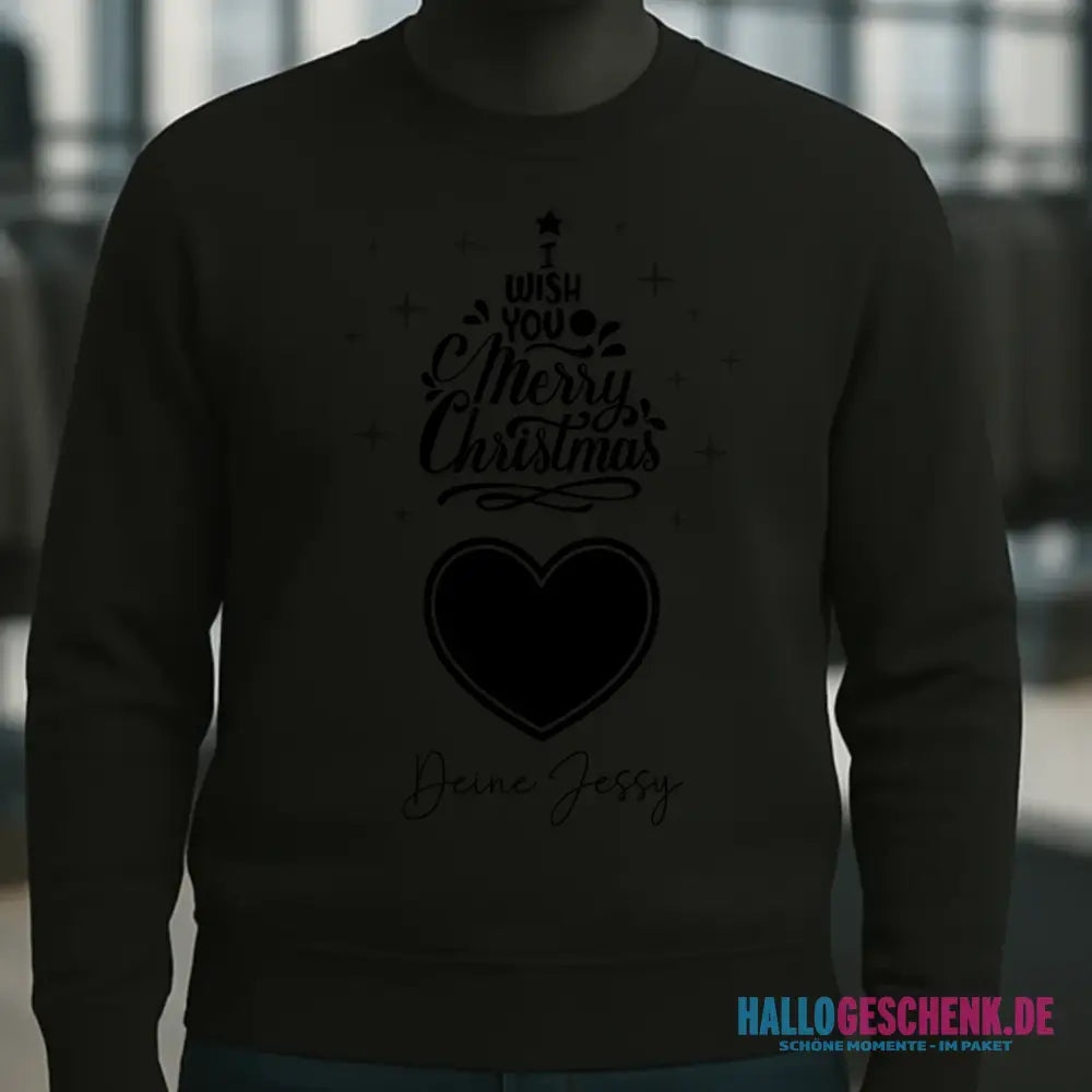 Dein Bild im Merry Christmas Tree + Name für Weihnachten • Unisex Sweatshirt Bio-Baumwolle in 4 Farben XS-3XL • personalisiert