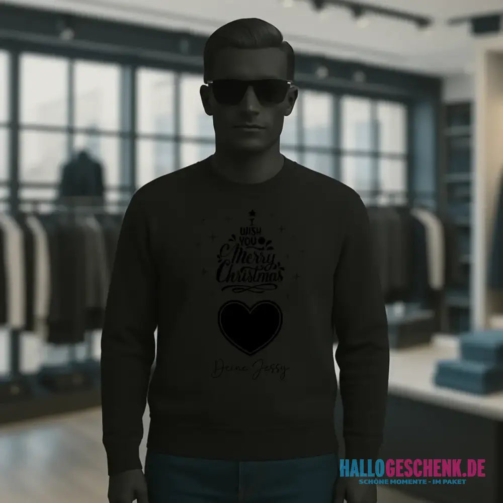 Dein Bild im Merry Christmas Tree + Name für Weihnachten • Unisex Sweatshirt Bio-Baumwolle in 4 Farben XS-3XL • personalisiert