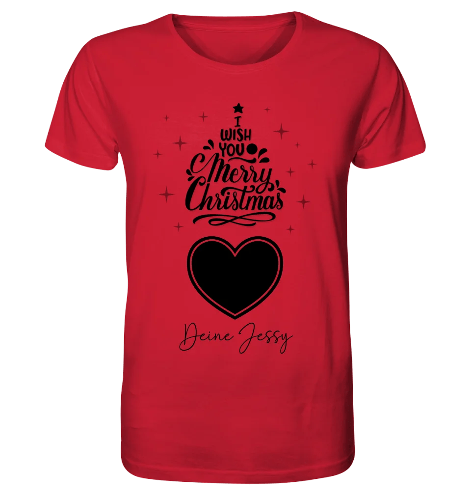 Dein Bild im Merry Christmas Tree + Name für Weihnachten • Unisex Premium T-Shirt XS - 5XL aus Bio - Baumwolle für Damen & Herren • Exklusivdesign • personalisiert von HalloGeschenk.de