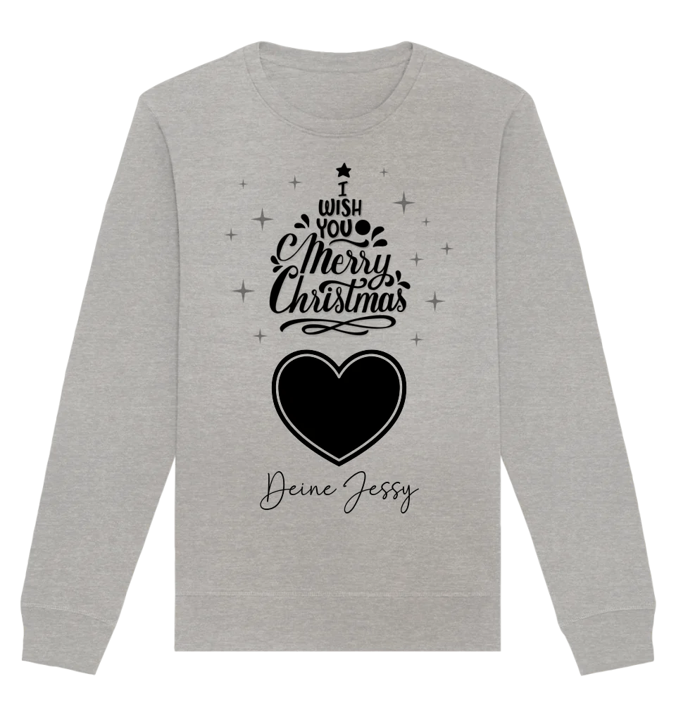 Dein Bild im Merry Christmas Tree + Name für Weihnachten • Unisex Sweatshirt Bio - Baumwolle in 4 Farben XS - 3XL • personalisiert von HalloGeschenk.de