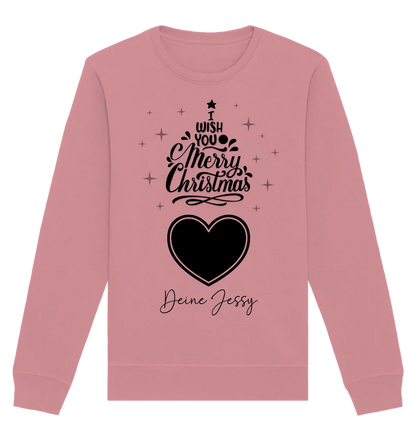 Dein Bild im Merry Christmas Tree + Name für Weihnachten • Unisex Sweatshirt Bio - Baumwolle in 4 Farben XS - 3XL • personalisiert von HalloGeschenk.de