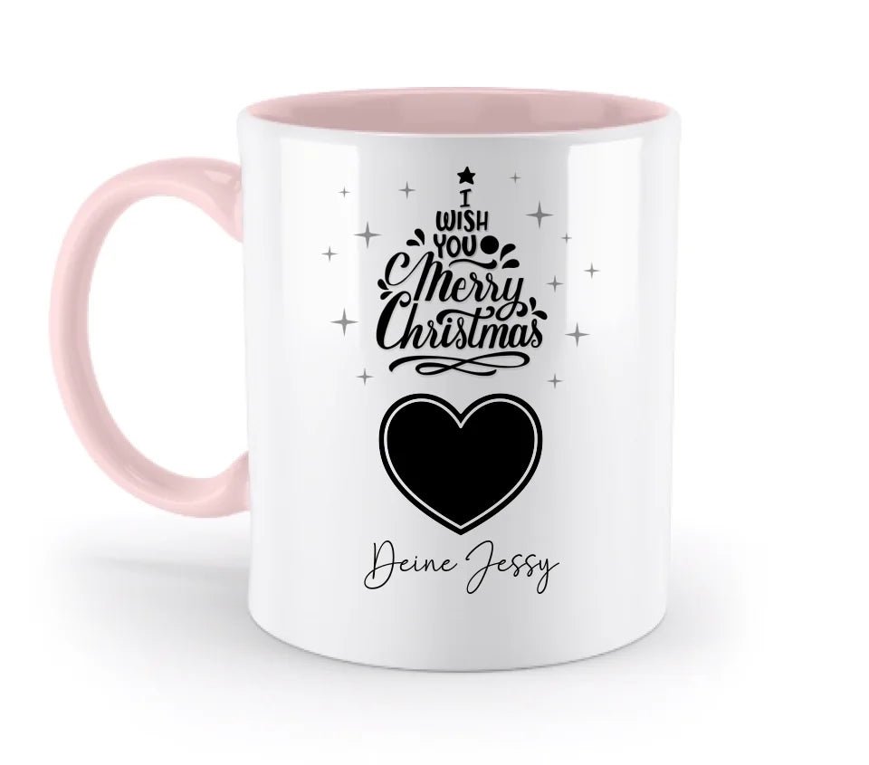 Dein Bild im Merry Christmas Tree + Name für Weihnachten • zweifarbige Tasse (spülmaschinengeeignet) • Exklusivdesign • personalisiert von HalloGeschenk.de