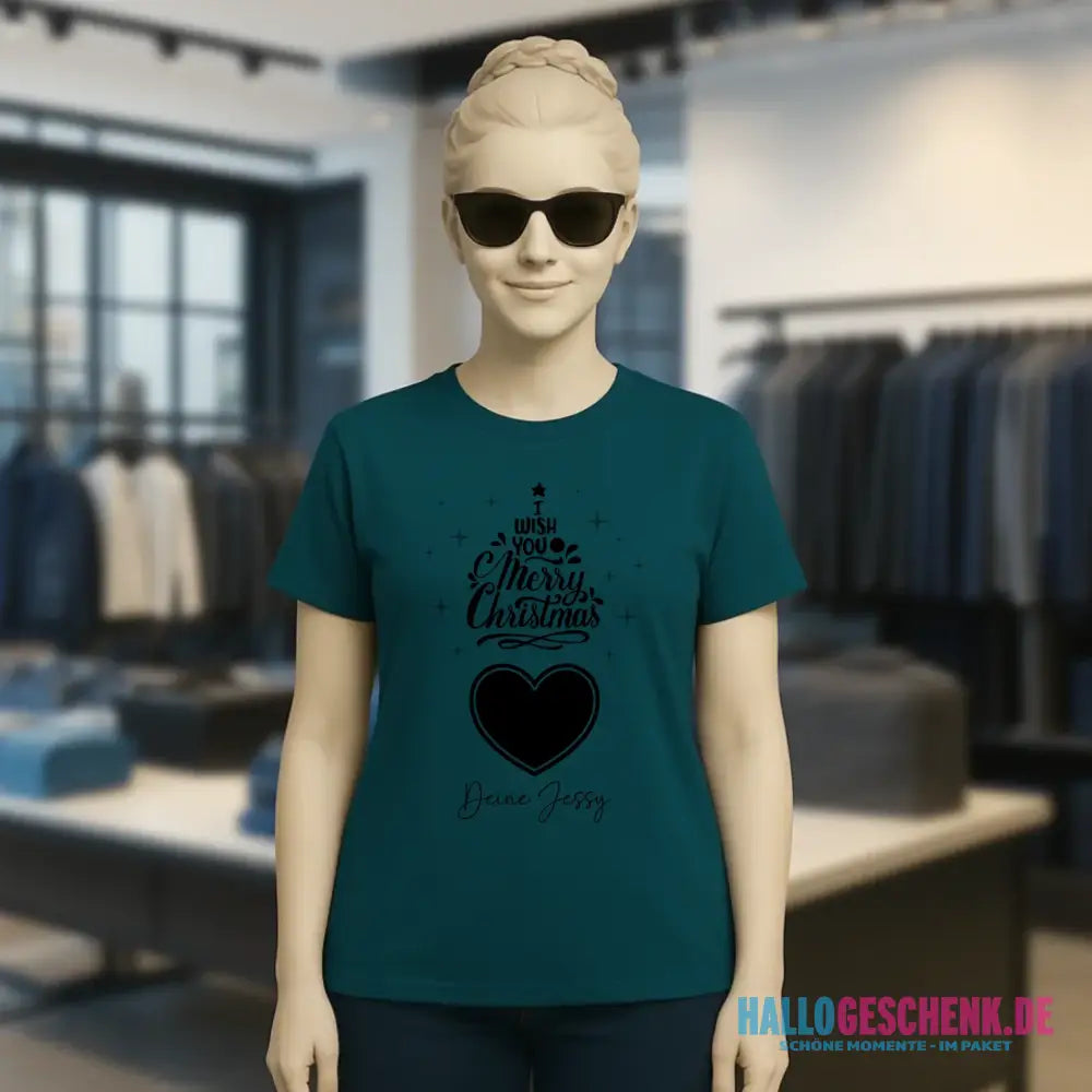 Dein Bild im Merry Christmas Tree + Name • Ladies Premium T-Shirt XS-2XL aus Bio-Baumwolle für Damen • personalisiert