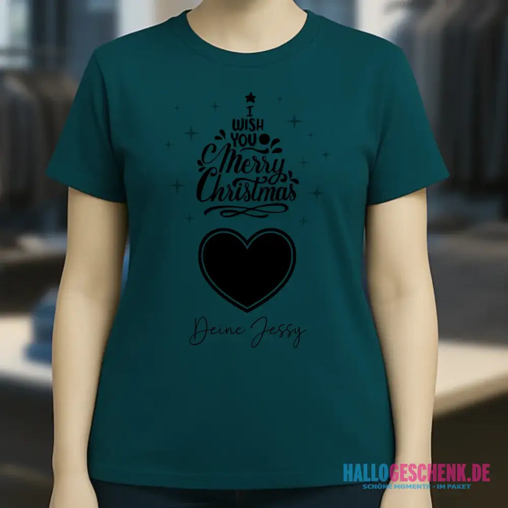 Dein Bild im Merry Christmas Tree + Name • Ladies Premium T-Shirt XS-2XL aus Bio-Baumwolle für Damen • personalisiert