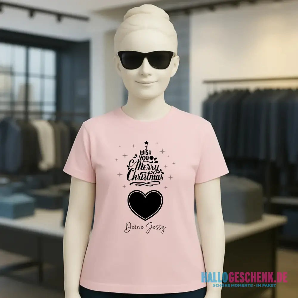 Dein Bild im Merry Christmas Tree + Name • Ladies Premium T-Shirt XS-2XL aus Bio-Baumwolle für Damen • personalisiert