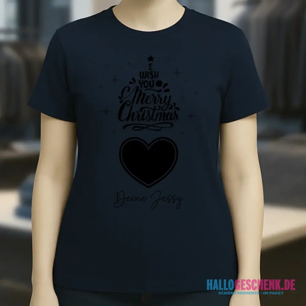 Dein Bild im Merry Christmas Tree + Name • Ladies Premium T-Shirt XS-2XL aus Bio-Baumwolle für Damen • personalisiert