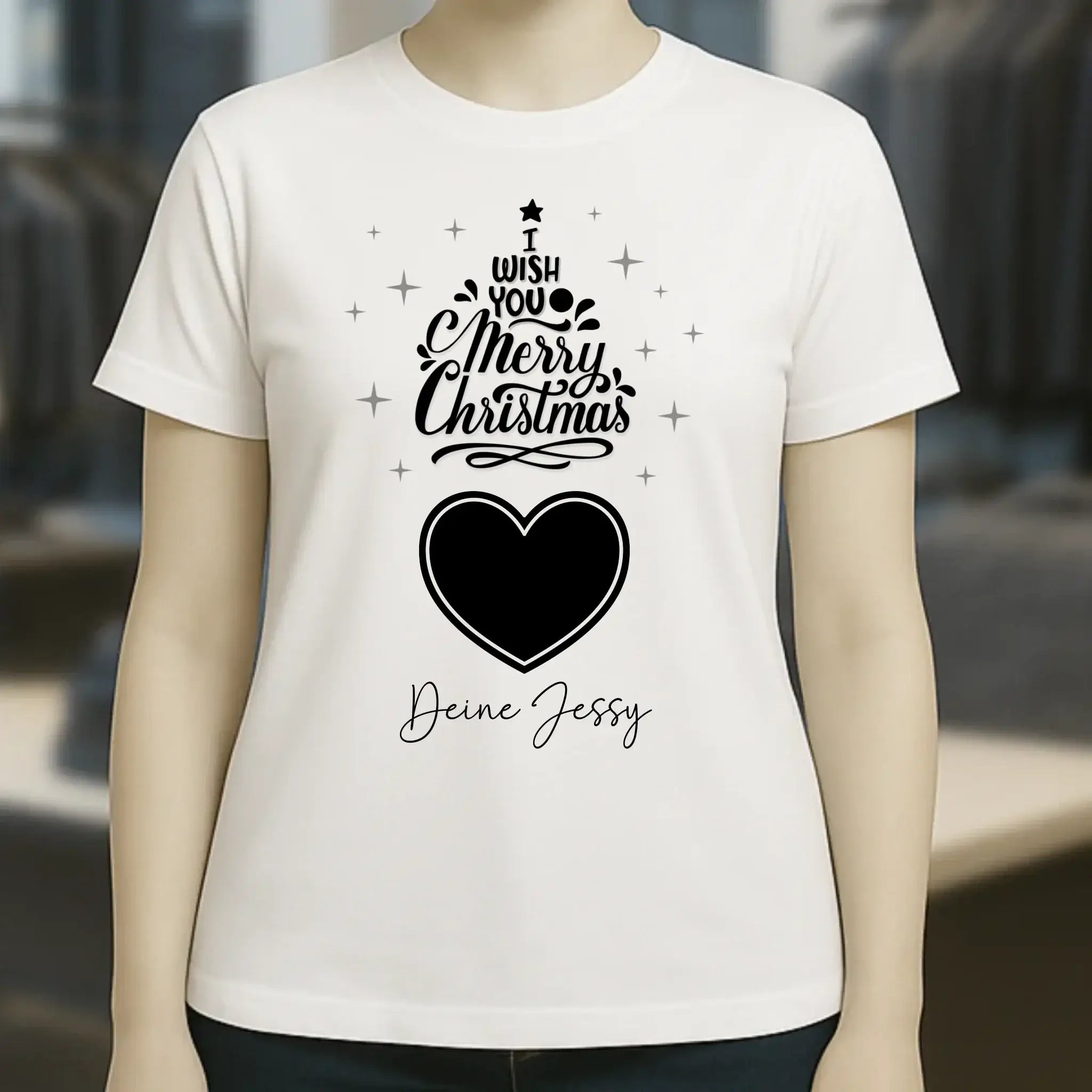 Dein Bild im Merry Christmas Tree + Name • Ladies Premium T-Shirt XS-2XL aus Bio-Baumwolle für Damen • personalisiert
