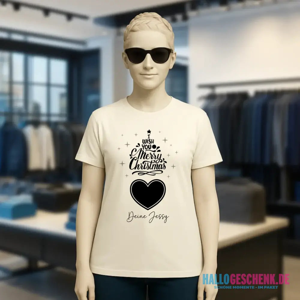 Dein Bild im Merry Christmas Tree + Name • Ladies Premium T-Shirt XS-2XL aus Bio-Baumwolle für Damen • personalisiert