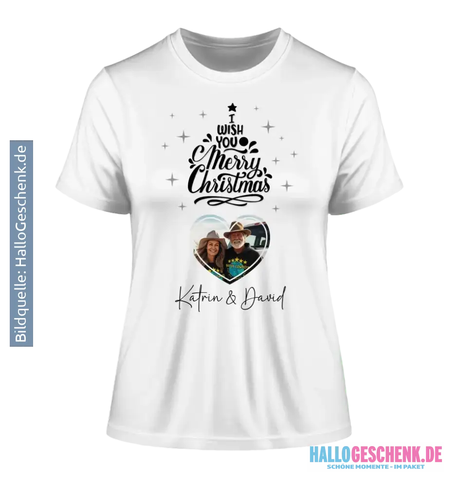 Dein Bild im Merry Christmas Tree + Name • Ladies Premium T-Shirt XS-2XL aus Bio-Baumwolle für Damen • personalisiert