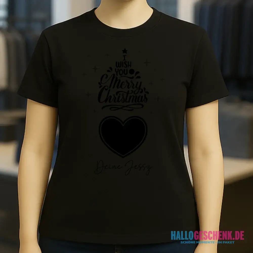 Dein Bild im Merry Christmas Tree + Name • Ladies Premium T-Shirt XS-2XL aus Bio-Baumwolle für Damen • personalisiert