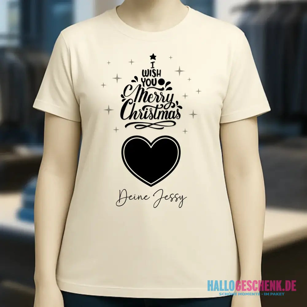 Dein Bild im Merry Christmas Tree + Name • Ladies Premium T-Shirt XS-2XL aus Bio-Baumwolle für Damen • personalisiert