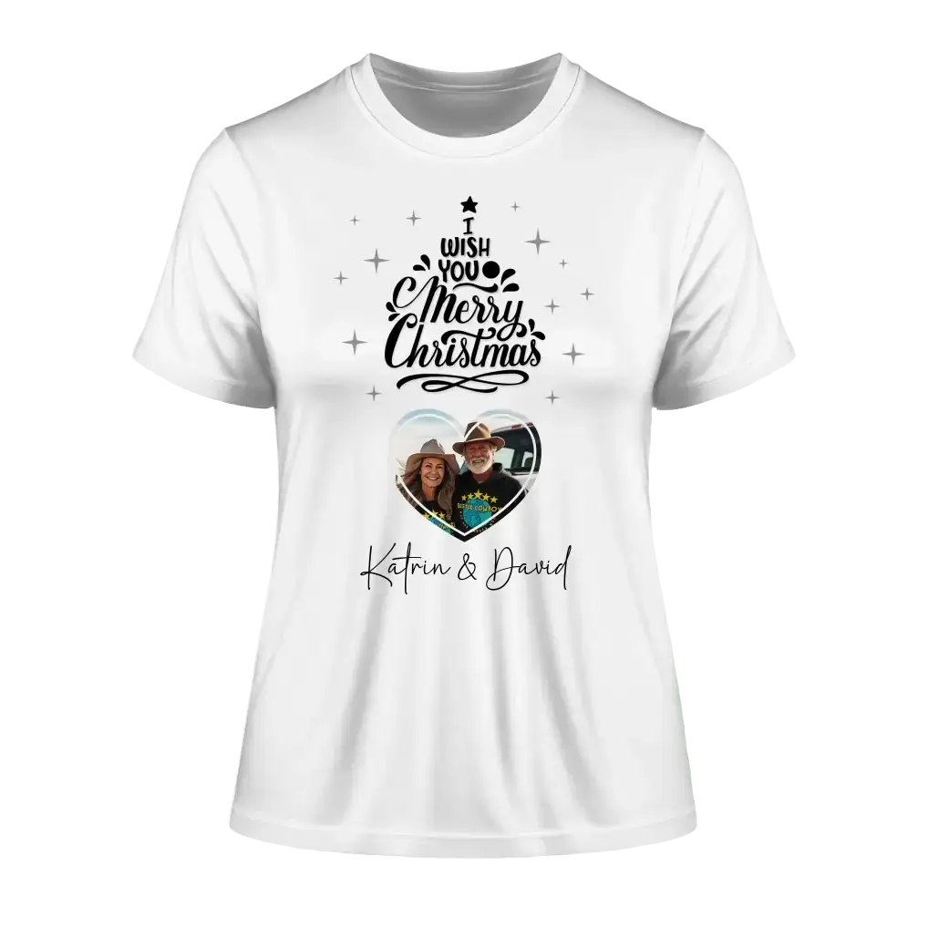 Dein Bild im Merry Christmas Tree + Name • Ladies Premium T-Shirt XS-2XL aus Bio-Baumwolle für Damen • personalisiert