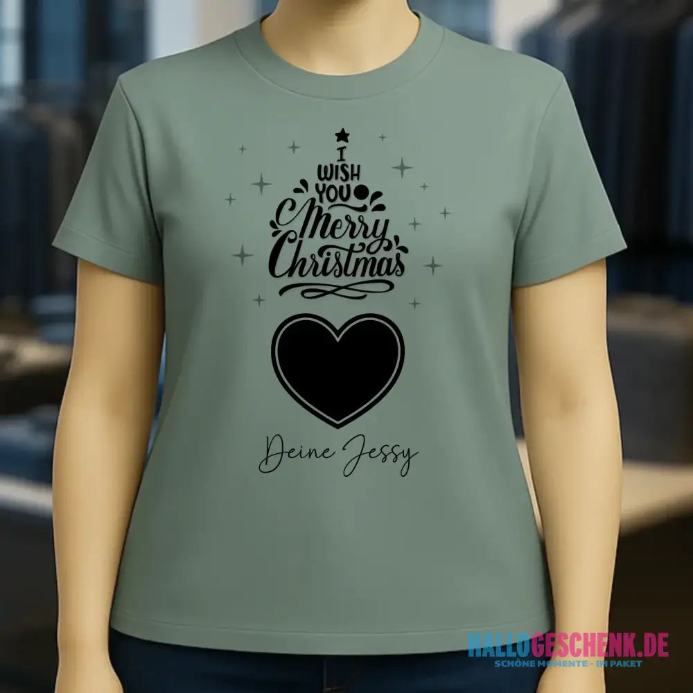 Dein Bild im Merry Christmas Tree + Name • Ladies Premium T-Shirt XS-2XL aus Bio-Baumwolle für Damen • personalisiert