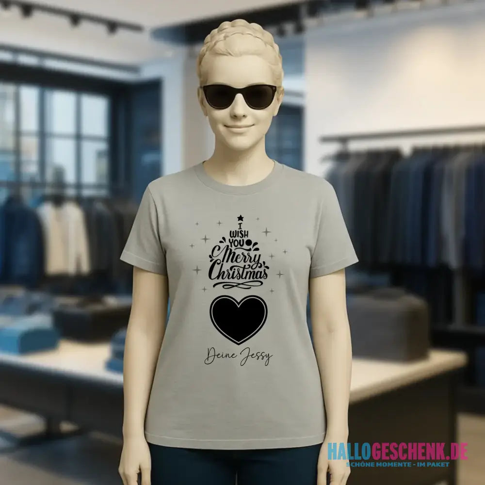 Dein Bild im Merry Christmas Tree + Name • Ladies Premium T-Shirt XS-2XL aus Bio-Baumwolle für Damen • personalisiert
