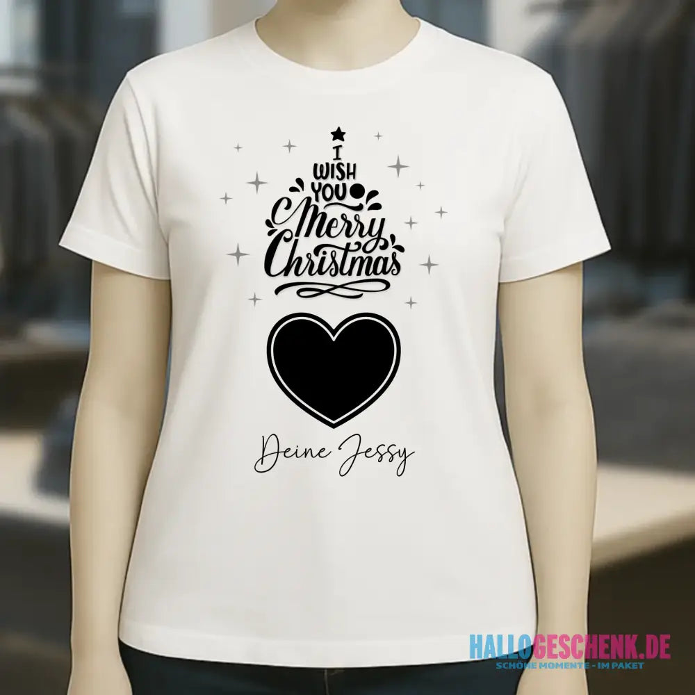 Dein Bild im Merry Christmas Tree + Name • Ladies Premium T-Shirt XS-2XL aus Bio-Baumwolle für Damen • personalisiert