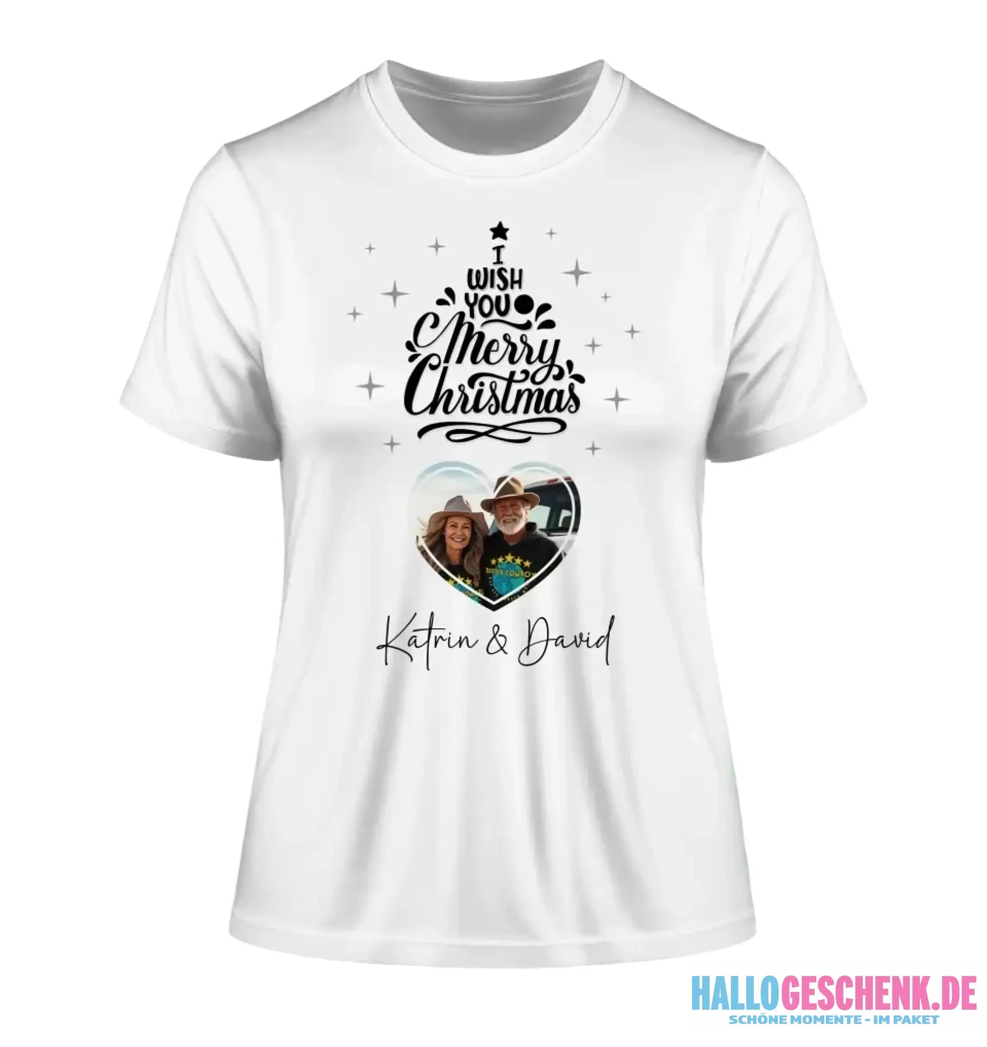 Dein Bild im Merry Christmas Tree + Name • Ladies Premium T-Shirt XS-2XL aus Bio-Baumwolle für Damen • personalisiert
